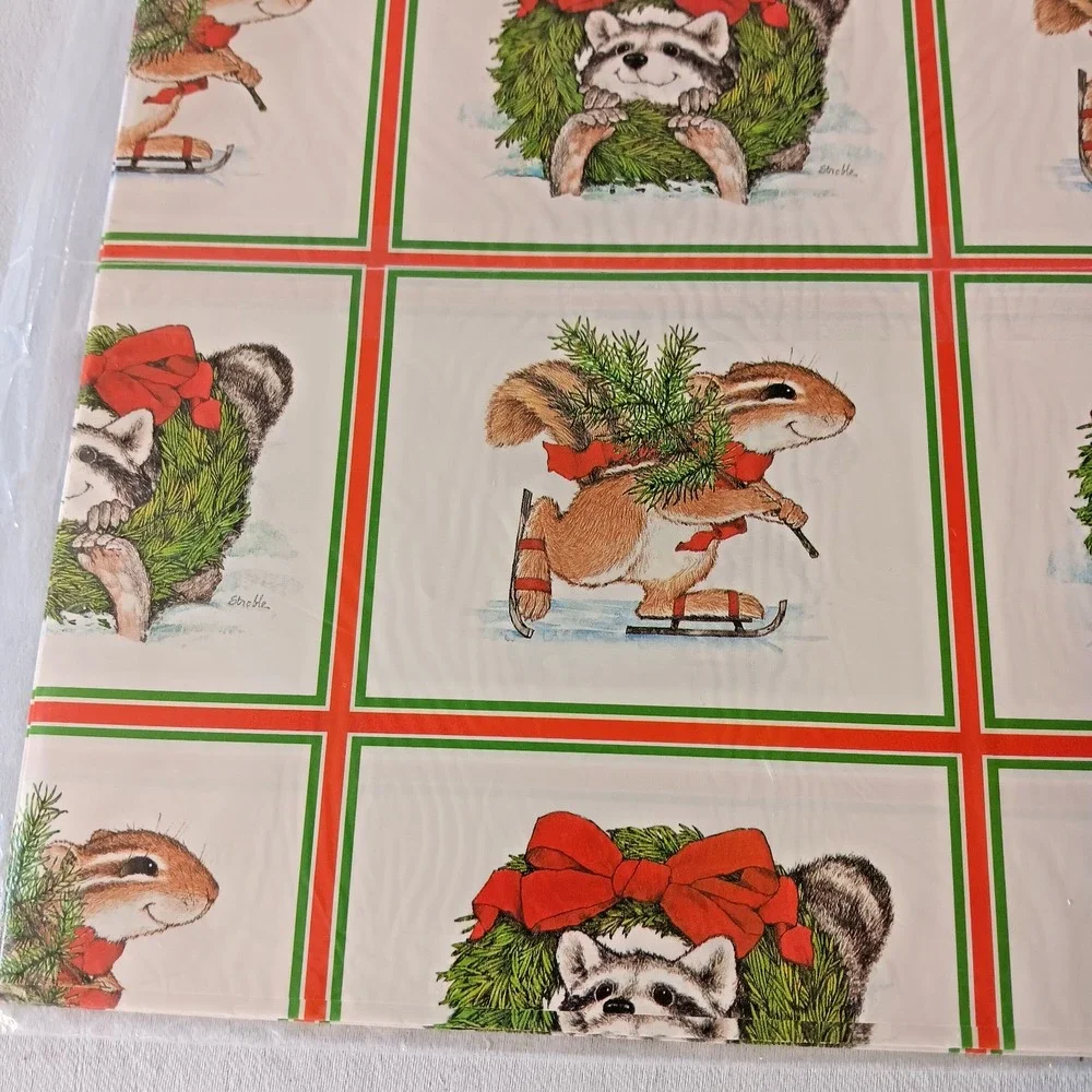 Current Critters Vintage Gift Wrapping Paper 80s Christmas Holiday Animals Skate